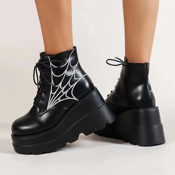 WOLFF - Gothic Spider-Netz Schnürstiefel