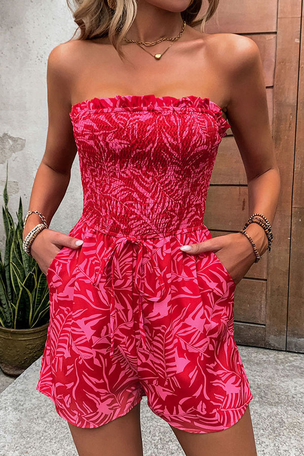 WOLFF Bandeau-Strampler mit Blumenmuster, gesmokten Brüsten