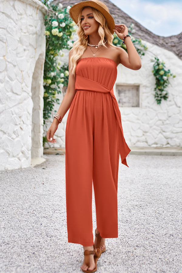 WOLFF-Jumpsuits in Volltonfarbe mit Knoten in der Taille