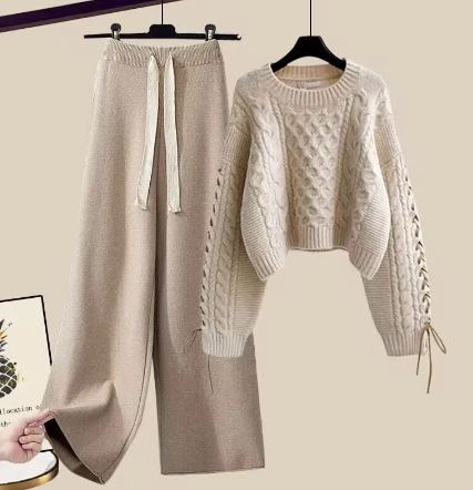 Strickpullover Lockere weite Hosen Zweiteiliger Set