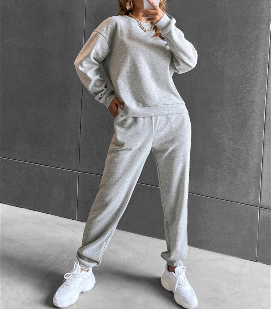 Wolff Solid Color Long Sleeve Crew Neck Casual Fashion Sports Sweater Suit