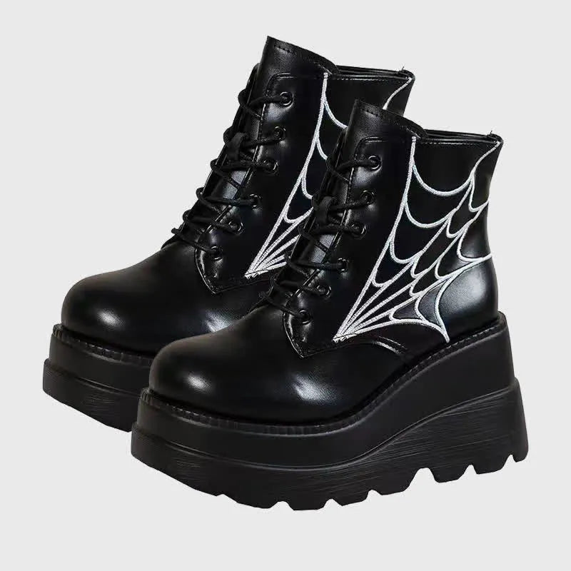 WOLFF - Gothic Spider-Netz Schnürstiefel