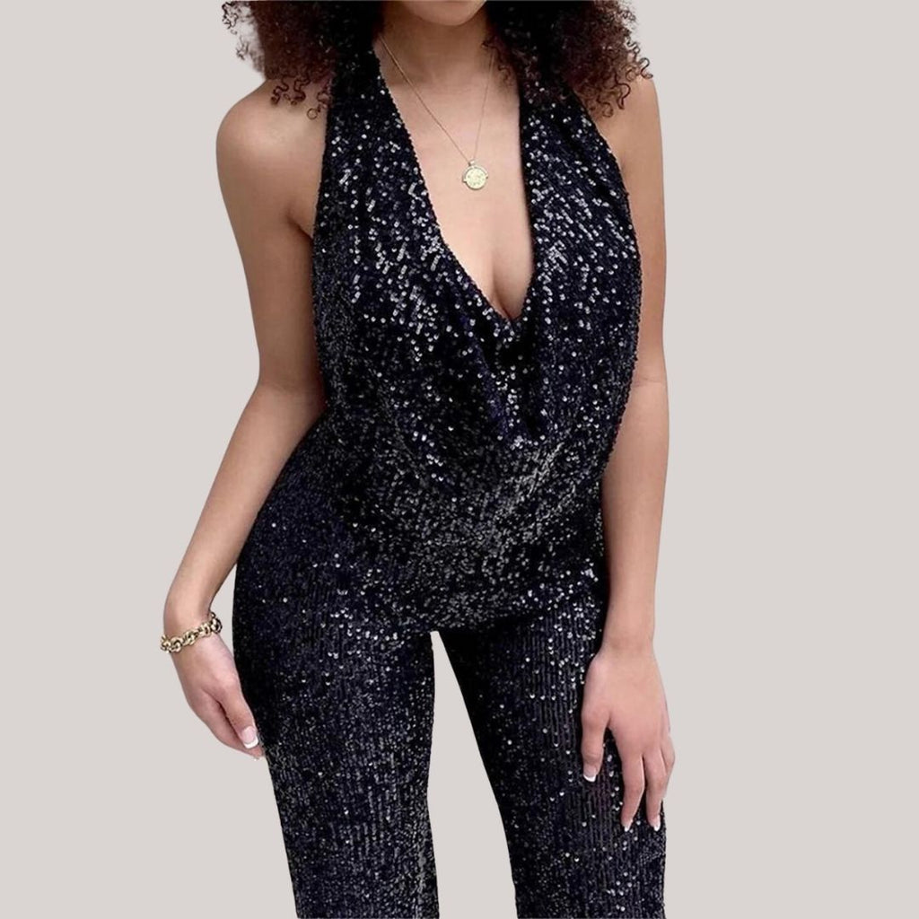 WOLFF - Eleganter Glitzer-Jumpsuit mit Ausschnitt