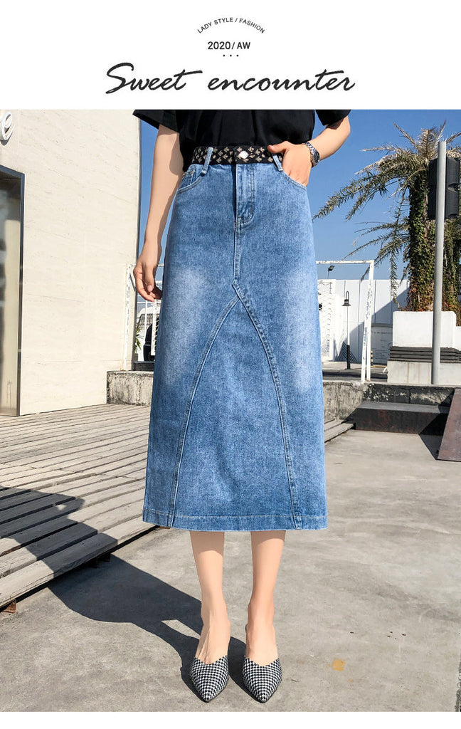 Übergroßer Plus-Size Denim-Rock mit Schlitz und hoher Taille