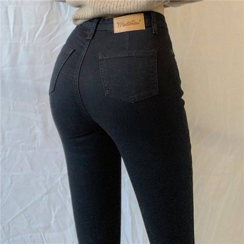 Wolff-Denim-Hose mit hoher Taille und großer Größe