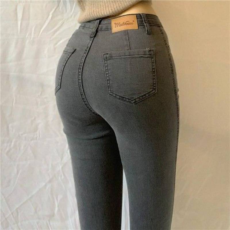 Wolff-Denim-Hose mit hoher Taille und großer Größe