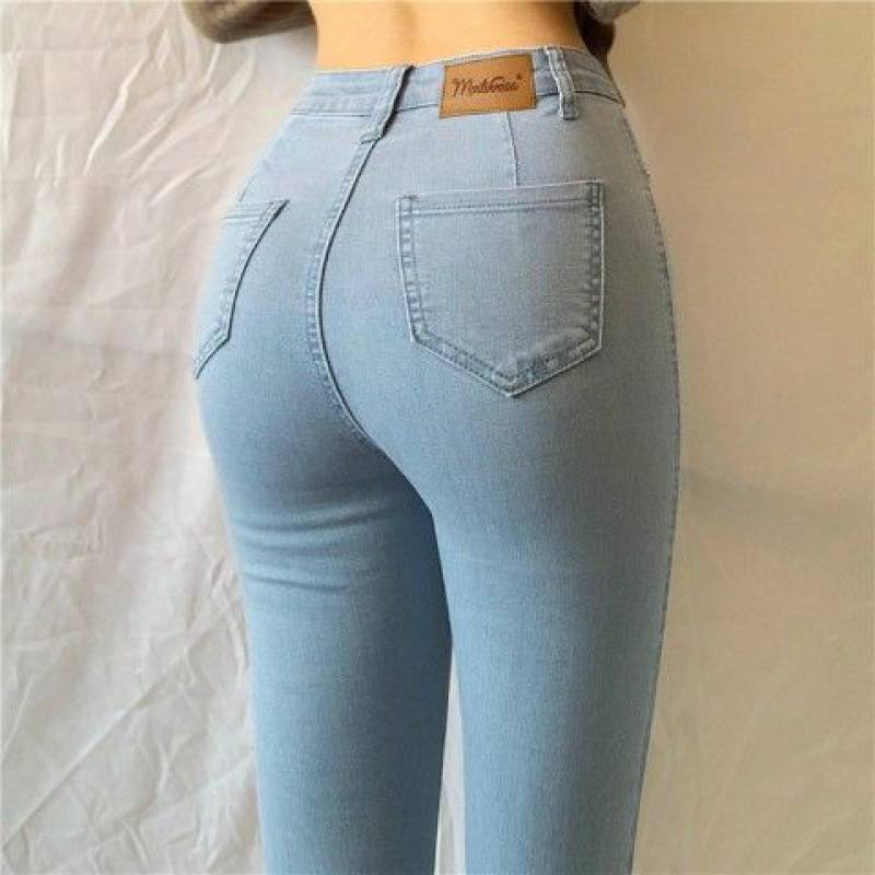 Wolff-Denim-Hose mit hoher Taille und großer Größe