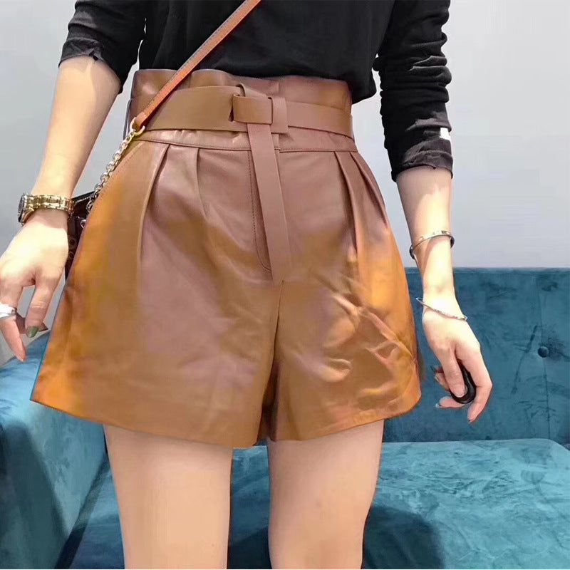 WOLFF | Trendy Frauen Harajuku Echtes Leder Shorts