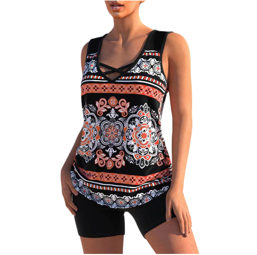 WOLFF Tankini-Set | Sommerliches Tankini-Set mit geometrischem V-Ausschnitt