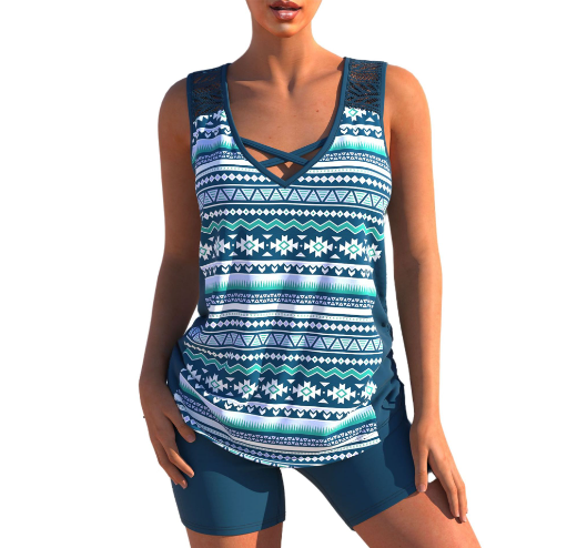 WOLFF Tankini-Set | Sommerliches Tankini-Set mit geometrischem V-Ausschnitt