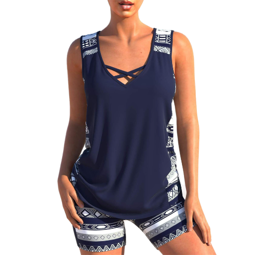 WOLFF Tankini-Set | Sommerliches Tankini-Set mit geometrischem V-Ausschnitt