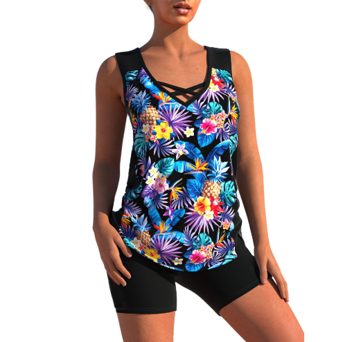 WOLFF Tankini-Set | Sommerliches Tankini-Set mit geometrischem V-Ausschnitt