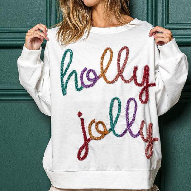 Wolff | Festlicher Verzierter Sweatshirt mit Holly Jolly Schriftzug