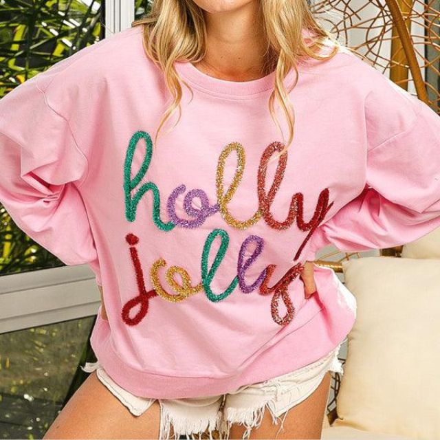 Wolff | Festlicher Verzierter Sweatshirt mit Holly Jolly Schriftzug