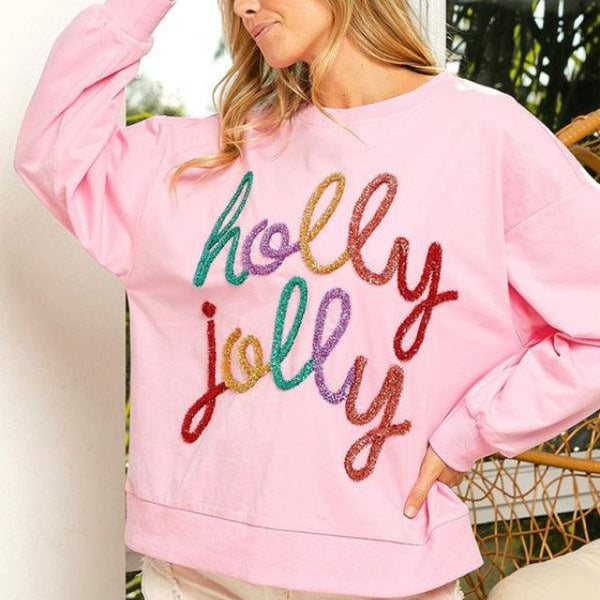 Wolff | Festlicher Verzierter Sweatshirt mit Holly Jolly Schriftzug