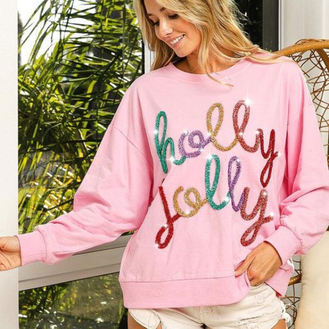 Wolff | Festlicher Verzierter Sweatshirt mit Holly Jolly Schriftzug