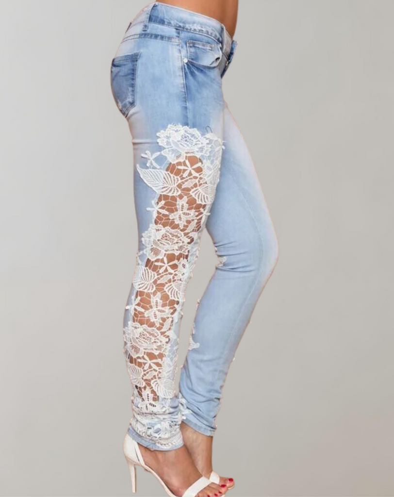 Wolff - Stretch-Denimhose mit floraler