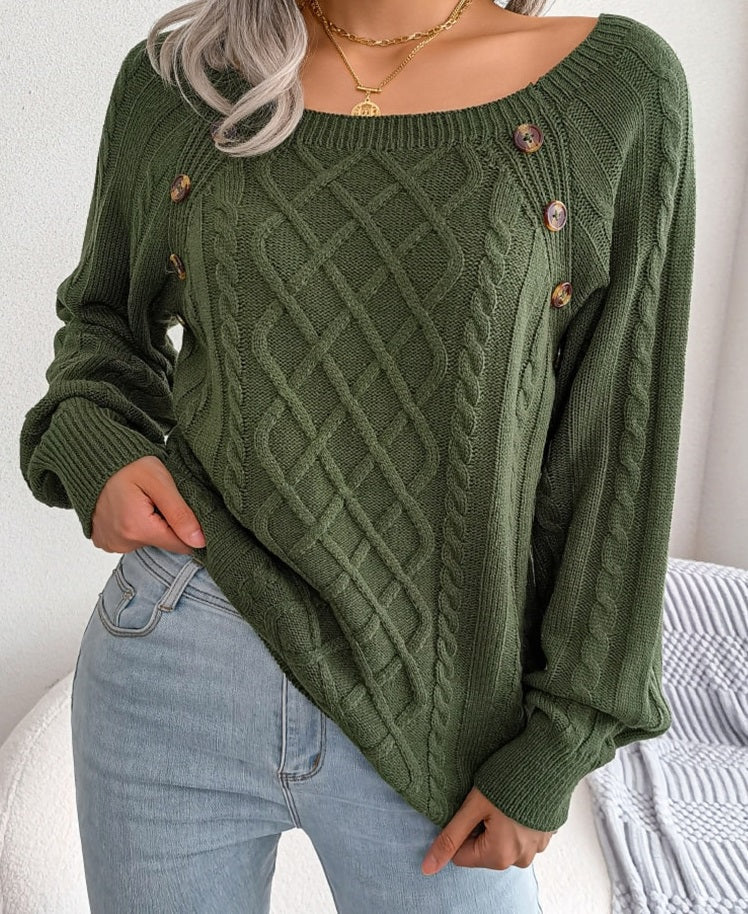 Wolff Pullover | Gestrickter eleganter Damen-Pullover mit Knöpfen und Rippenmotiv