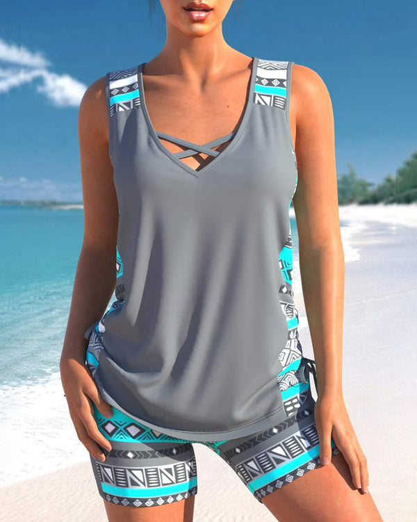 WOLFF Tankini-Set | Sommerliches Tankini-Set mit geometrischem V-Ausschnitt