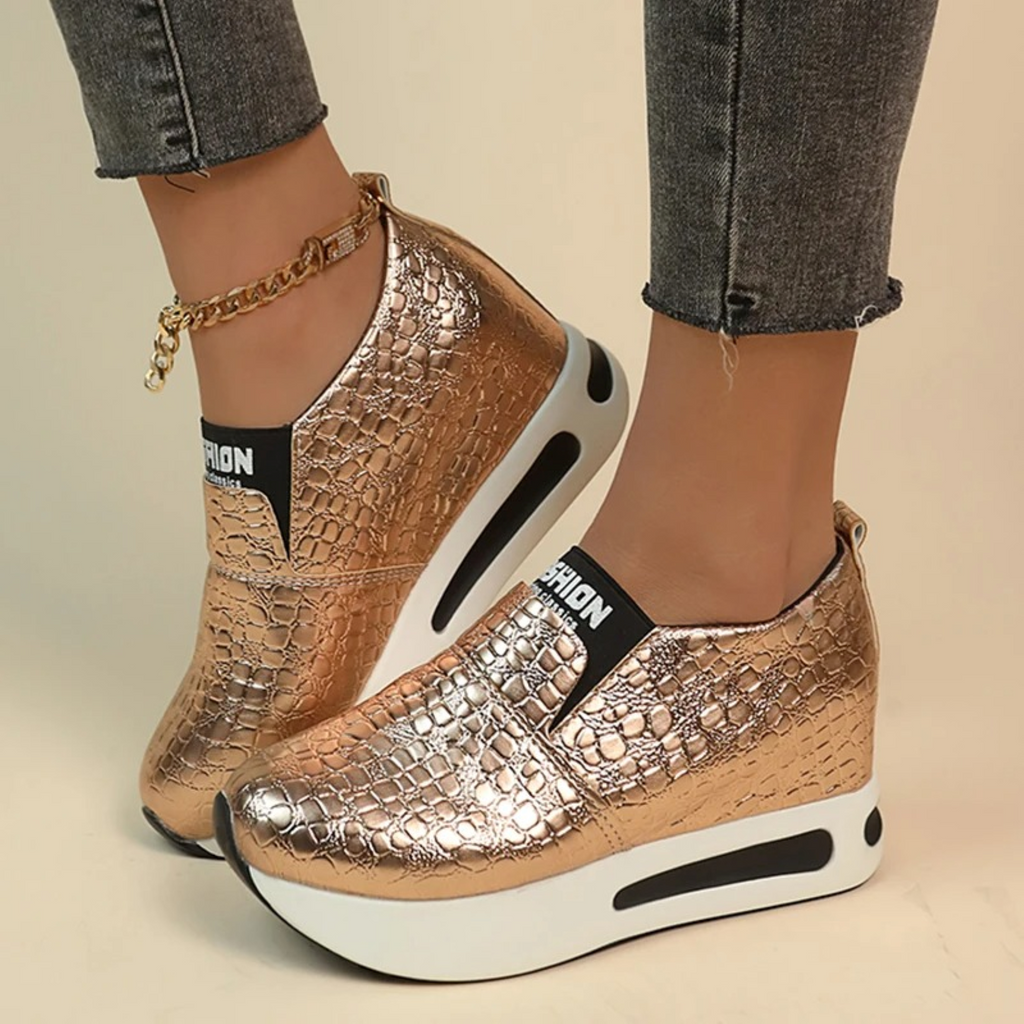 Wolff – Damen-Sneaker mit Schlangenmuster in Silber und Gold