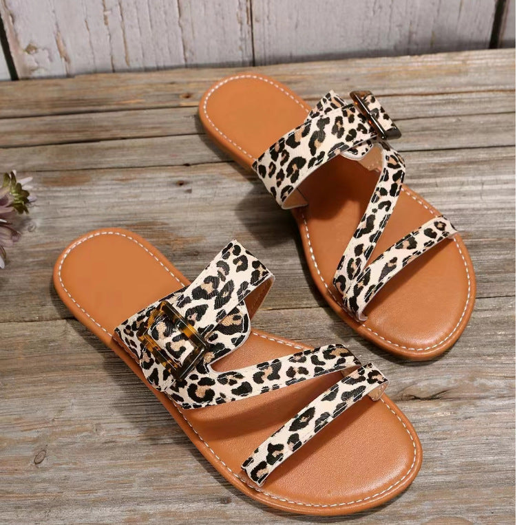 WOLFF | Orthopädische Leopard Print Pantoffeln Sommer flache Sandalen