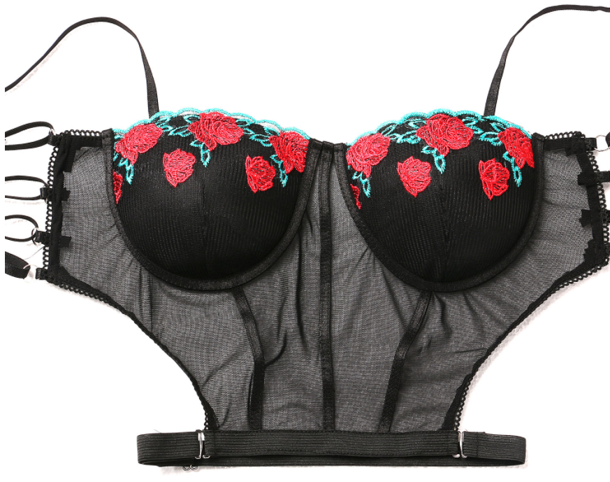 WOLFF | Stilvolle Underwire bestickt Schwarz Temperament Dessous