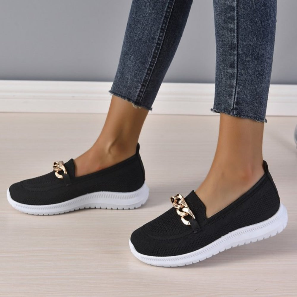 Wolff - Atmungsaktive Slip-On-Loafer aus Mesh für Damen mit Kettendekor | Leichte, lässige Slip-On-Loafer für Damen