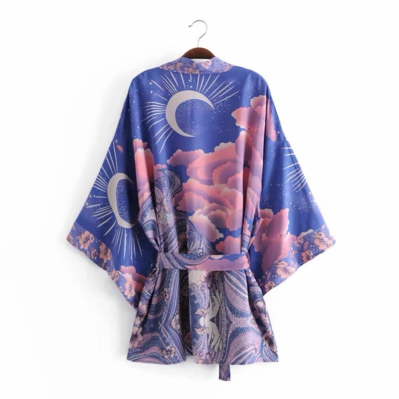 WOLFF Strandkimono mit „Mystic Blue Moon Starrynight“-Aufdruck