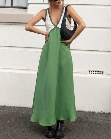 WOLFF - Lässiges Maxikleid aus Satin in Kontrastfarbe