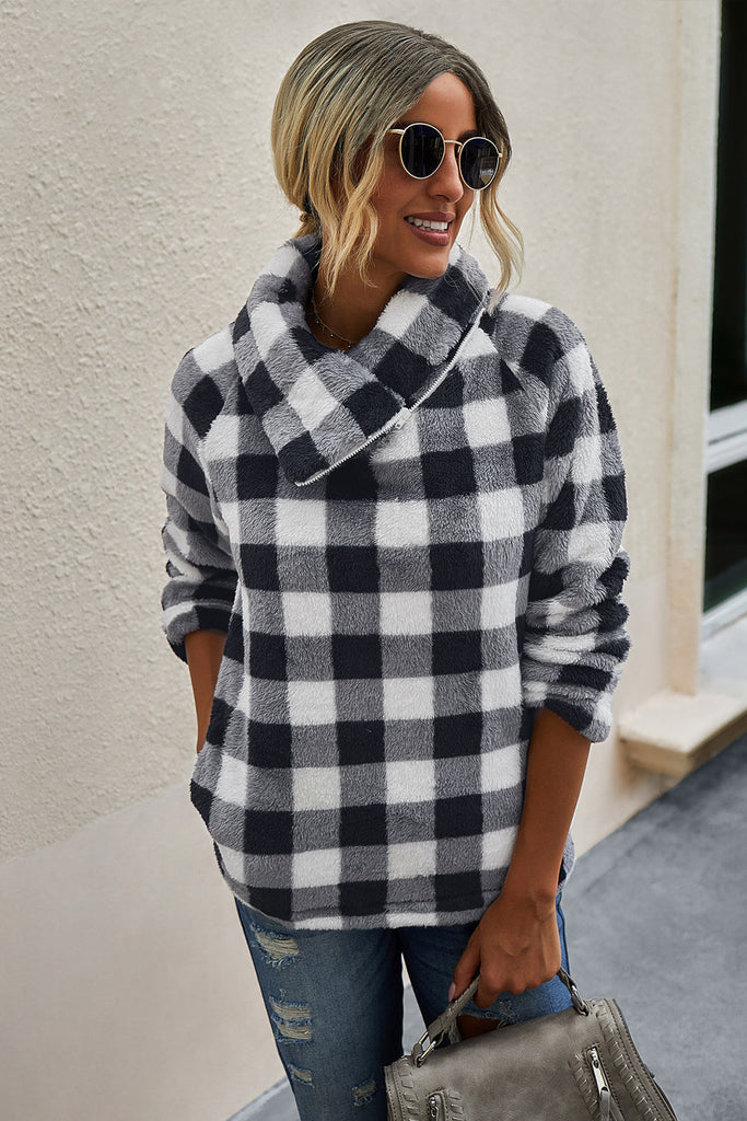 WOLFF Plaid Diagonal Reißverschluss Pullover