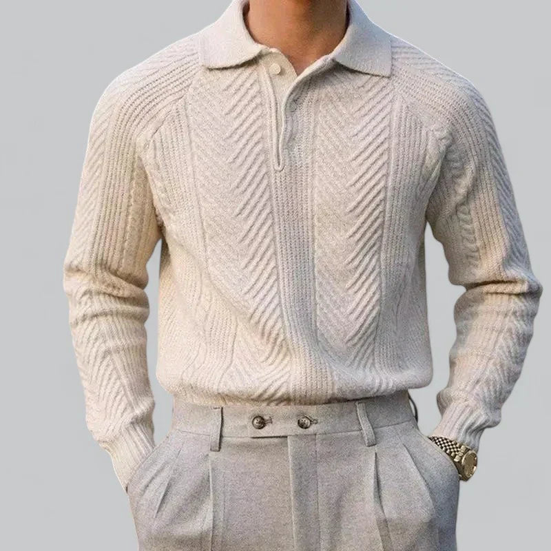 WOLFF | Klassische Polo Herrenpullover Mit Strickdesign