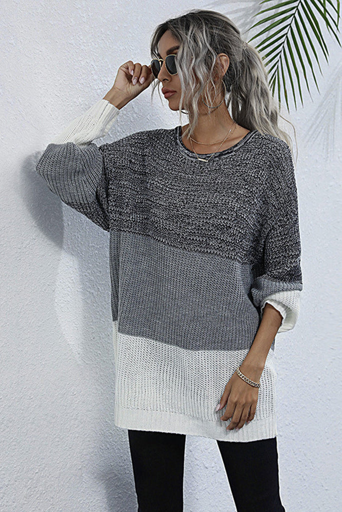 WOLFF Rundhalsausschnitt Pullover Kontrast Strickpullover