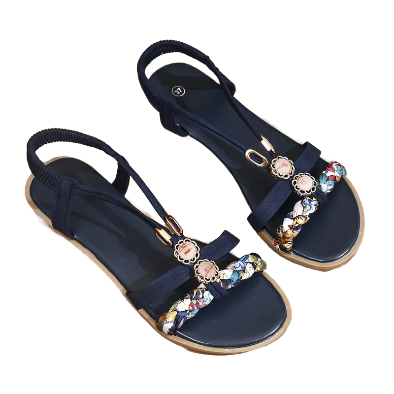 Wolff Strass Sandalen - Boho - Riemchen Flach Slingback