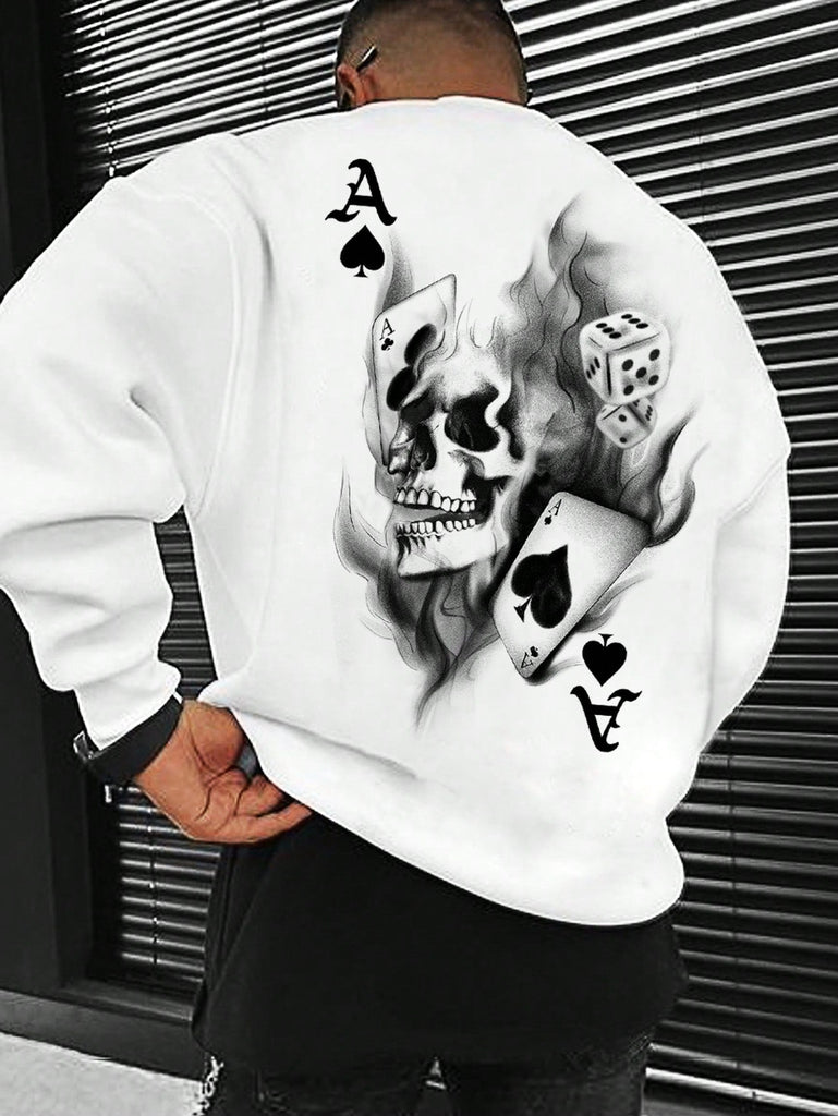 WOLFF | Herren Sweatshirt mit Skull & Poker-Muster