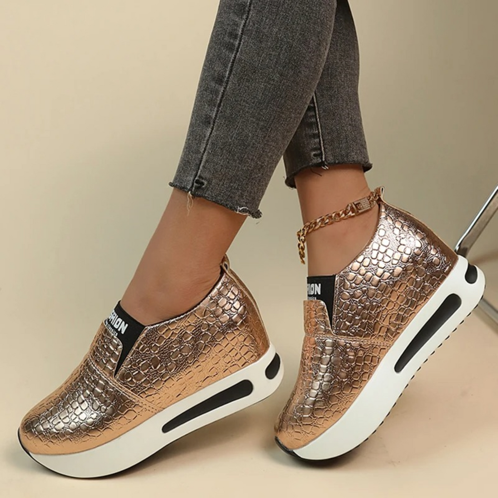 Wolff – Damen-Sneaker mit Schlangenmuster in Silber und Gold