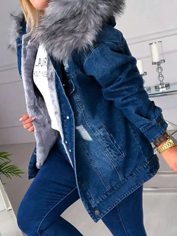 Jeansjacke mit Pelz