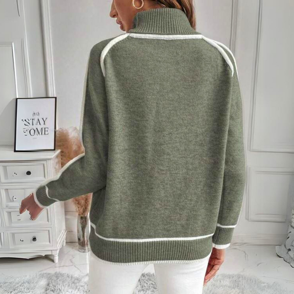 Luxuriöser olivgrüner Strickpullover