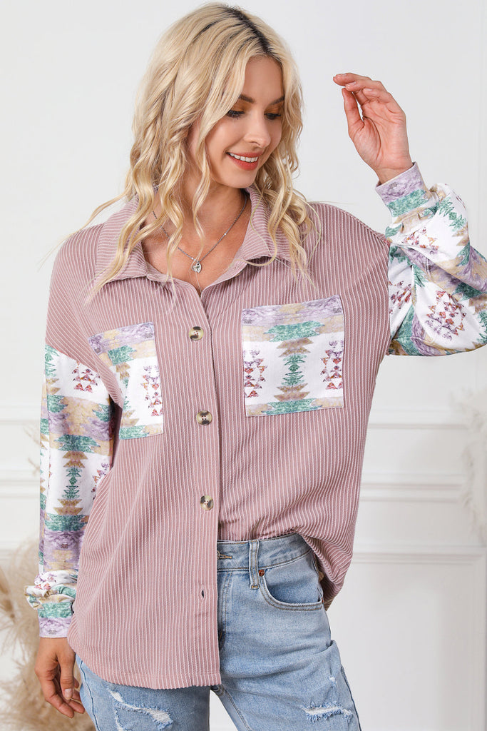 Boho rosa corduroy shirt jacket