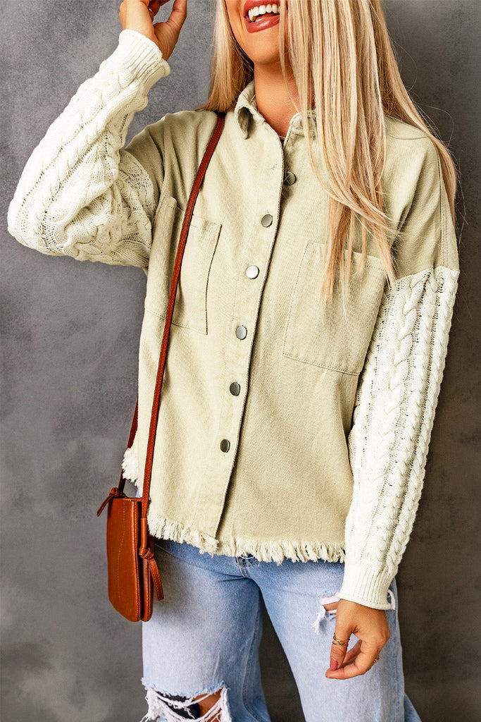 Unica jacket in khaki denim with knit sleeves