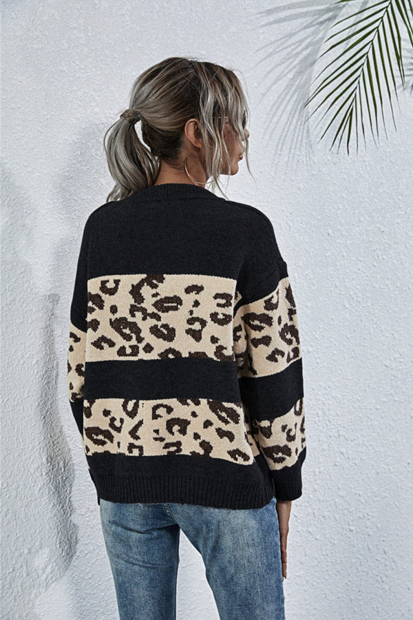 WOLFF Rundhals Leopardenprint Pullover