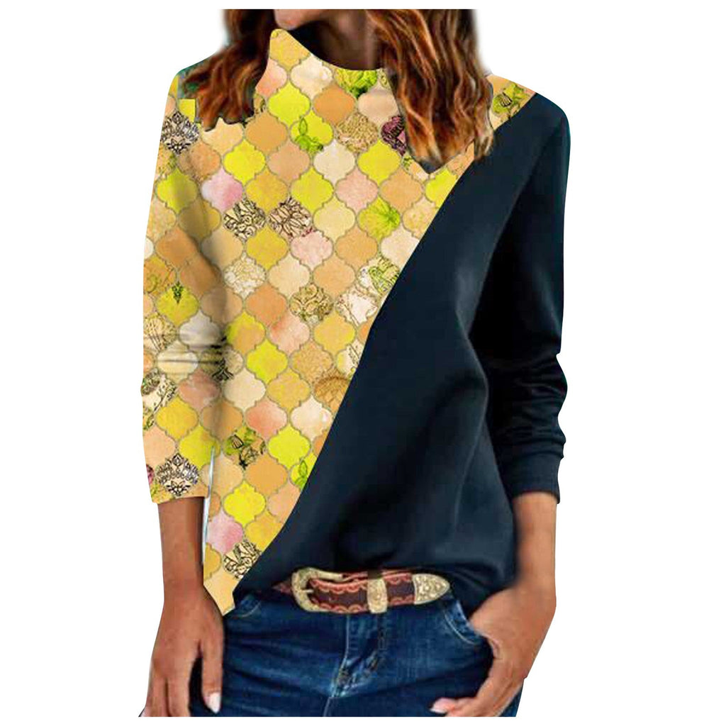 WOLFF | Women's Geometric Design Langarm Bluse mit gerundetem Kragen