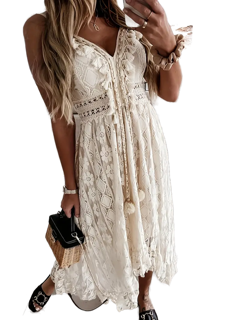 Wolff Maxikleid - Boho - V-Ausschnitt Spitze