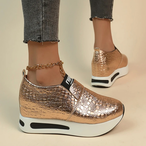 Wolff – Damen-Sneaker mit Schlangenmuster in Silber und Gold