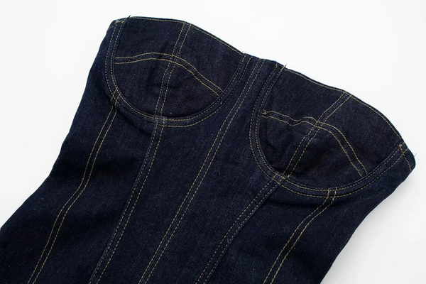 Rückenfreies Sexy Denim Midikleid