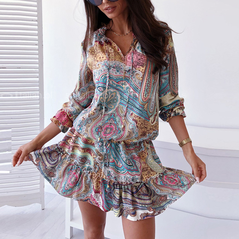 BOHEMIAN MINI DRESS WITH FLORAL PATTERN