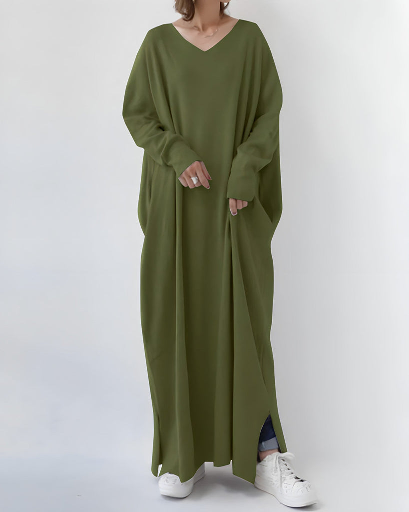 Wolff Pullover-Kleid | Bequemer langer Pullover mit V-Ausschnitt