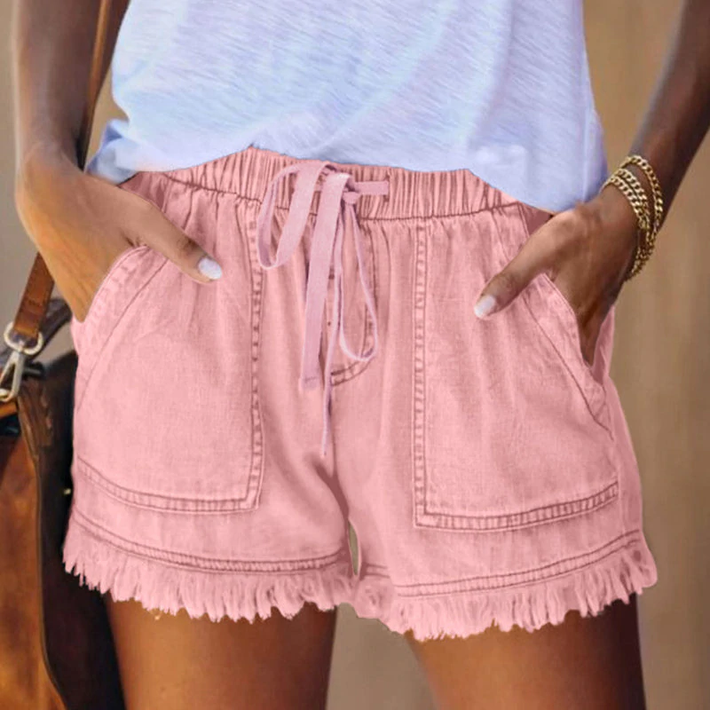 Shorts aus elastischem Denim mit hoher Taille