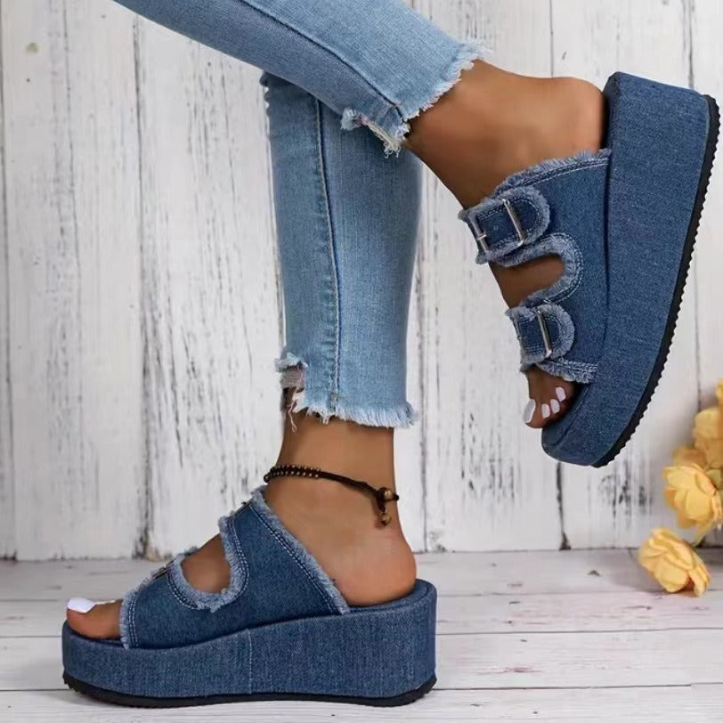 Wolff Denim-Sandalen mit Schnalle