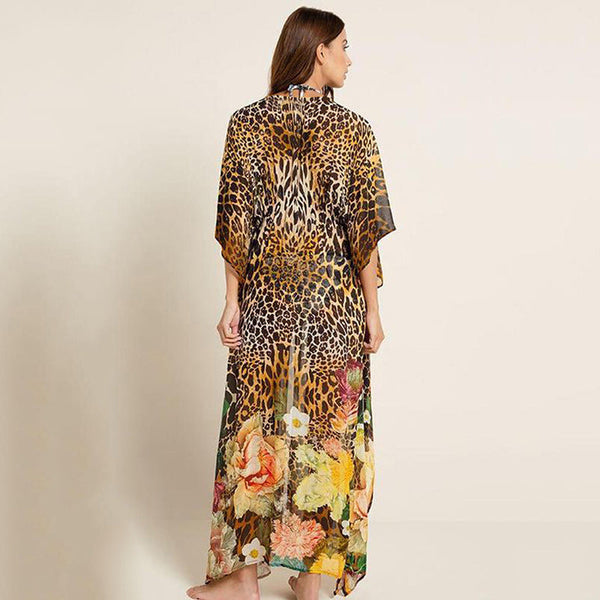 WOLFF | Chiffon Leopard Dot Lose Strand Sonnenschutz Bikini Cover Up Smock