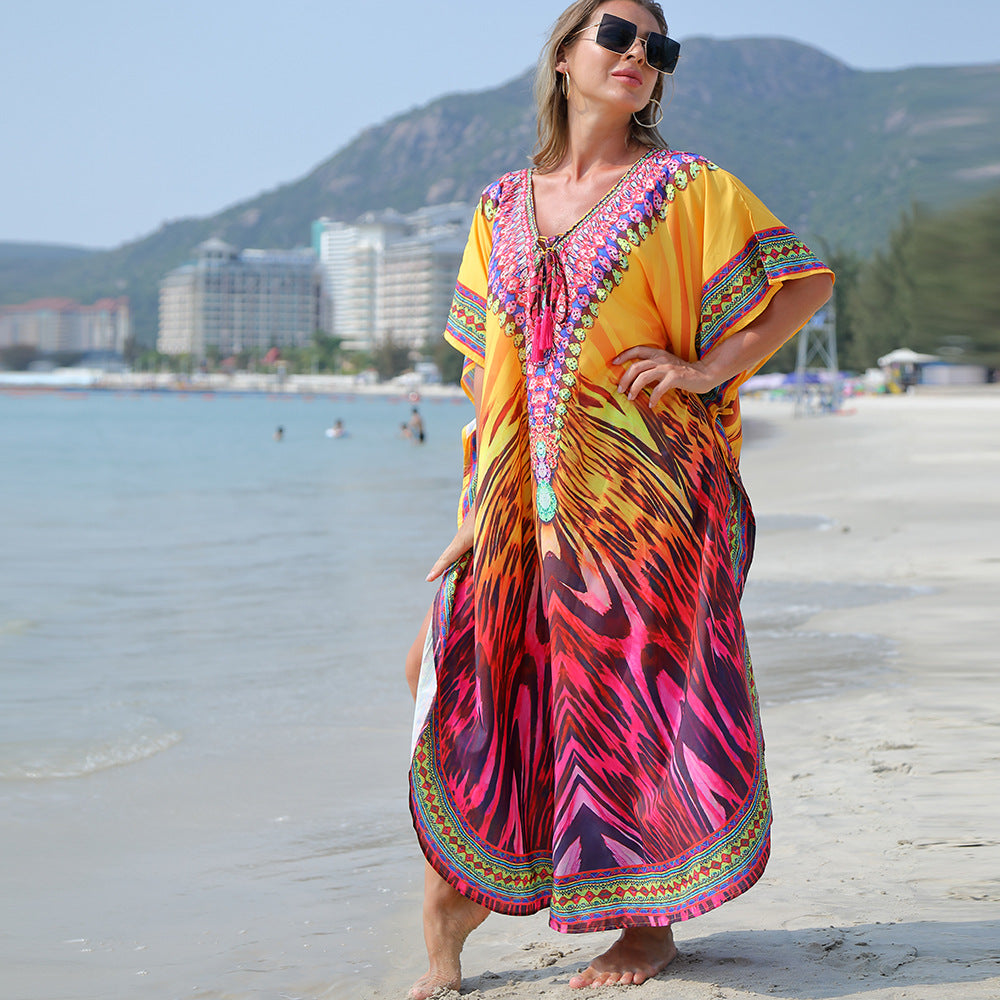 WOLFF | Glamorous Ethnic Print Strand Rock Bluse Abdeckung